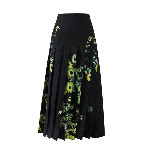 Yellow Flower Angle Pleated Skirt