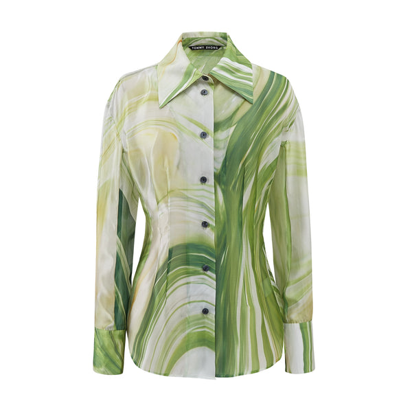 TZ silhouette shirt in green marbled print