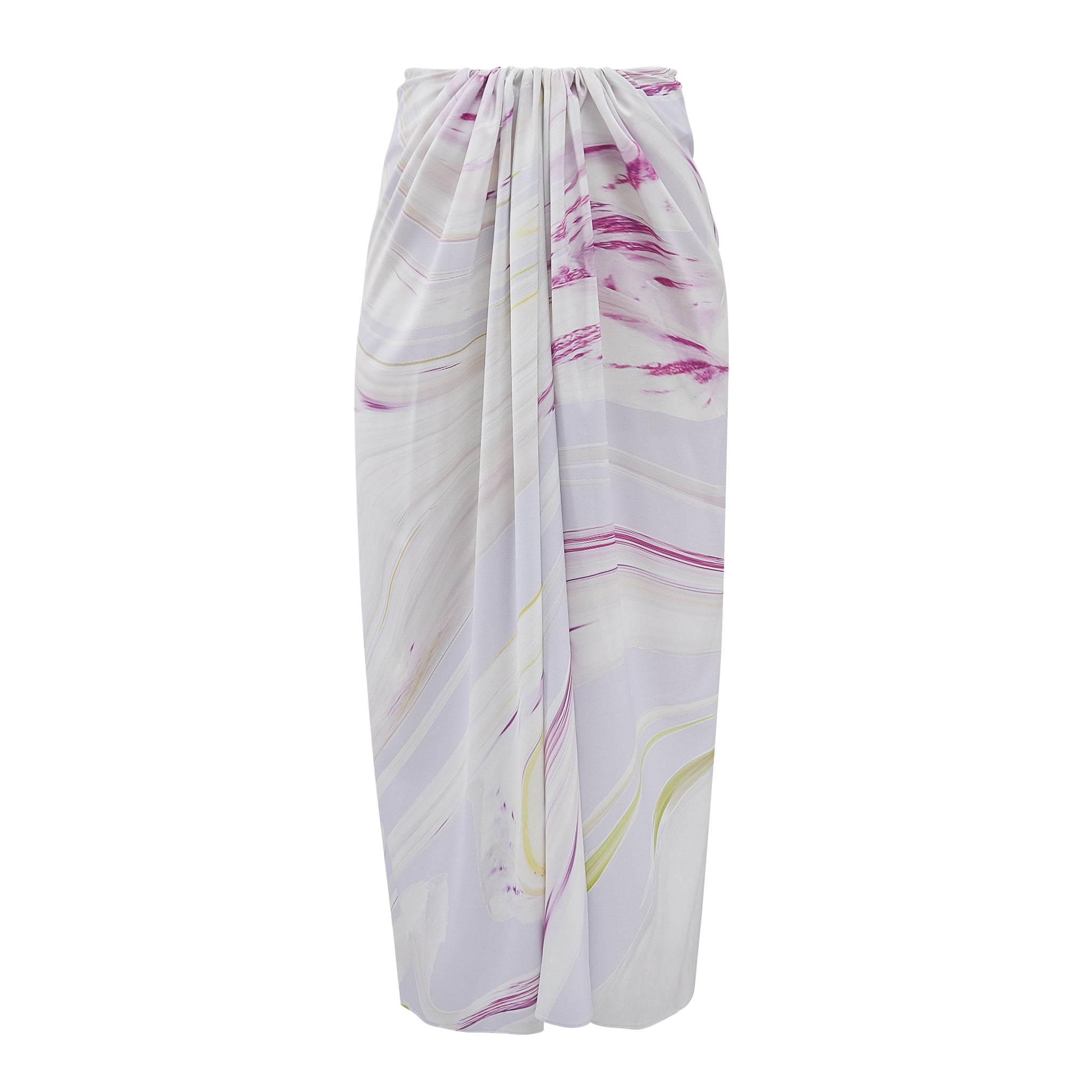 Ruche front skirt in lilac flower marble print