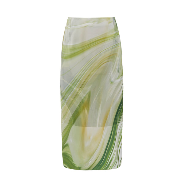 Double layer tulle skirt in green marble print.