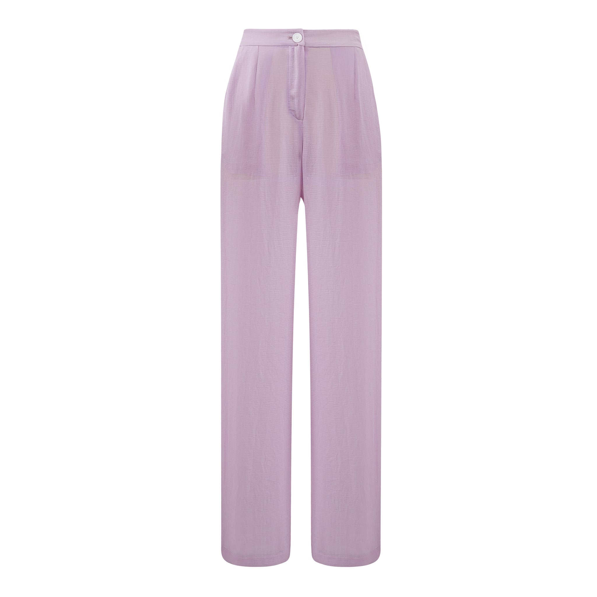 Lilac straight leg trouser in crinkle chiffon.