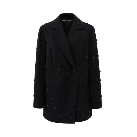 Beaded embroidered wool blazer