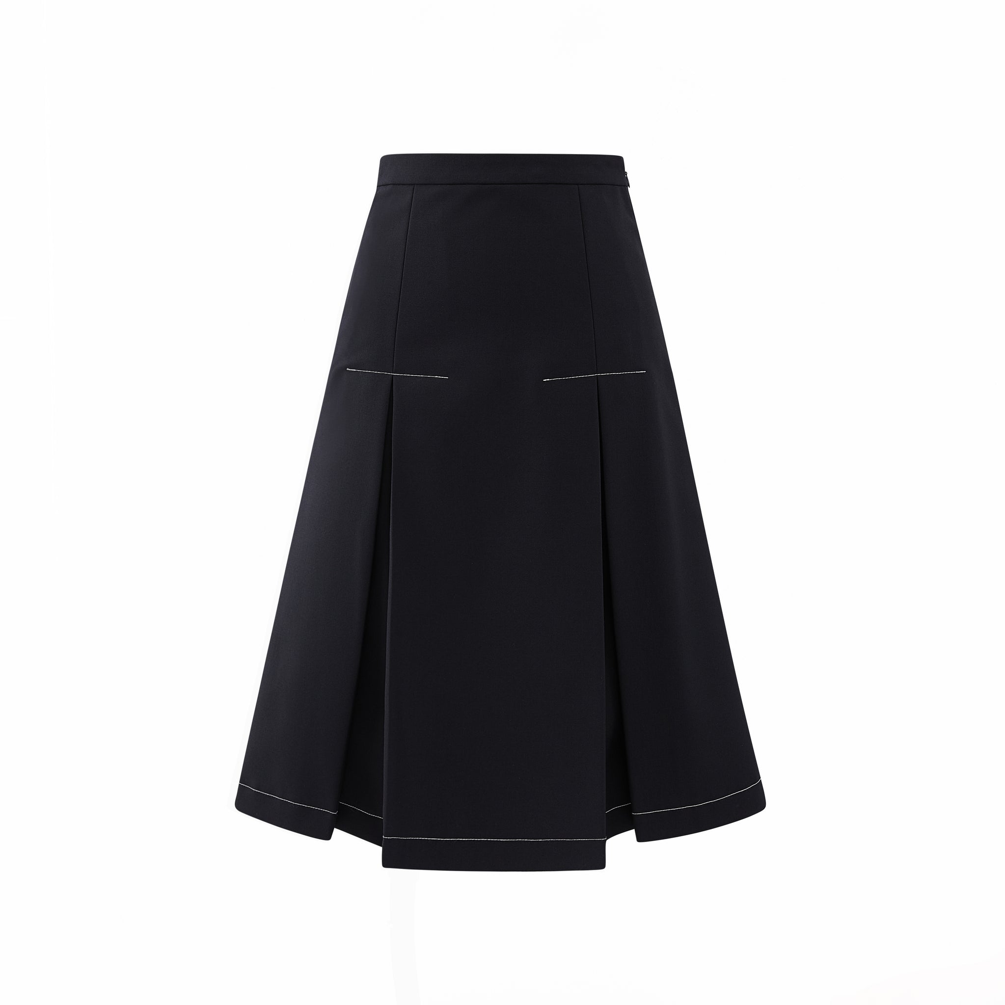 Topstitched Double Pleat Skirt