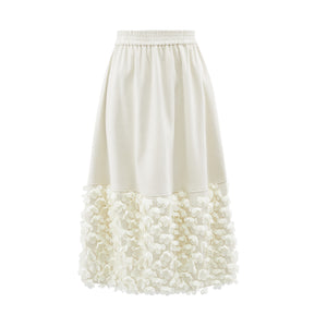 Petal Embroidered Cream Suede Skirt