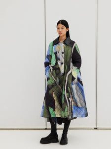 Quilted A-Line Coat in Abstract Print