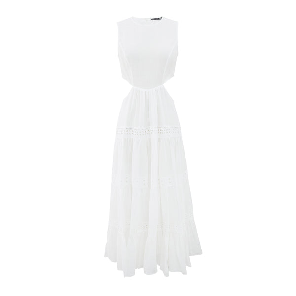 White Eyelet Waist Cutout Dress