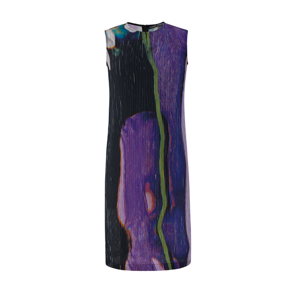 Abstract Crinkled Silk Sleeveless Dress