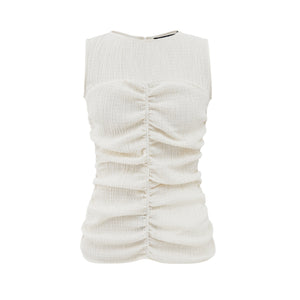 Cream smocked Ruched Tank Top