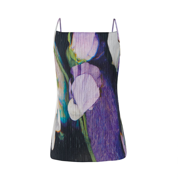 Abstract crinkled silk cut out back top