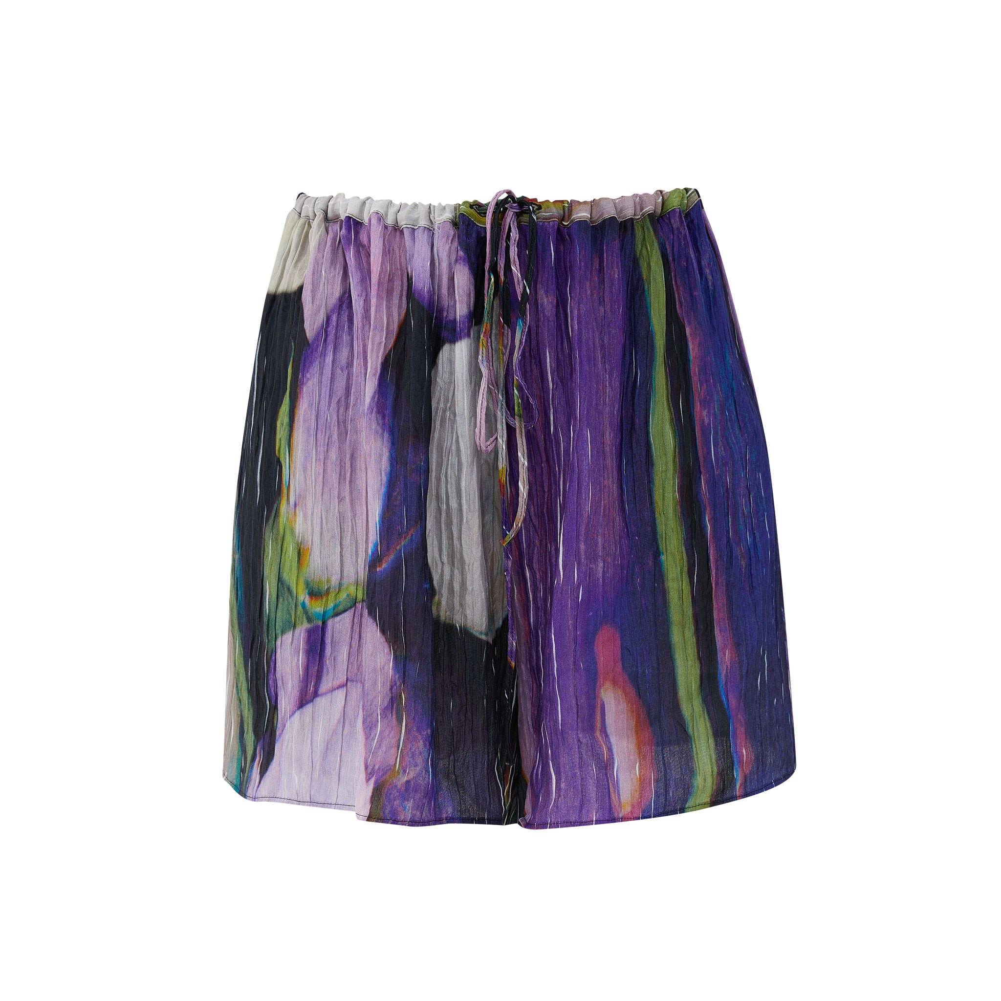 Abstract Print Crinkle Silk Shorts