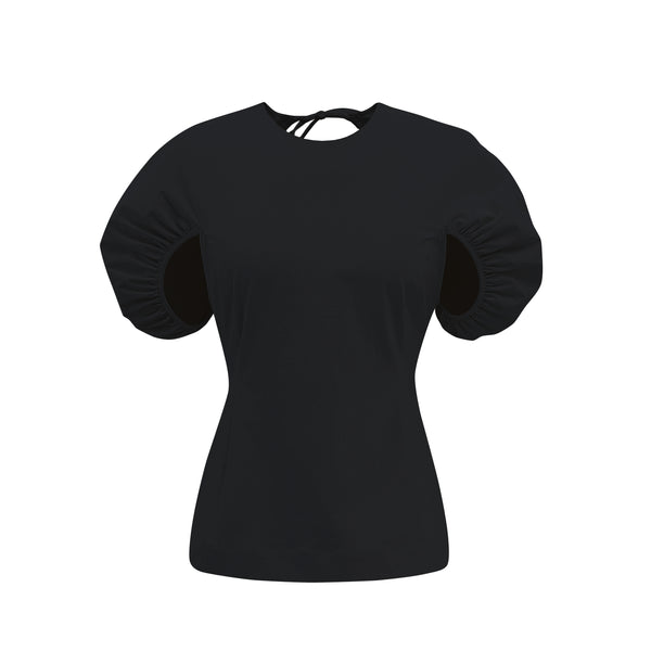 Black puff sleeve top with cut out detail